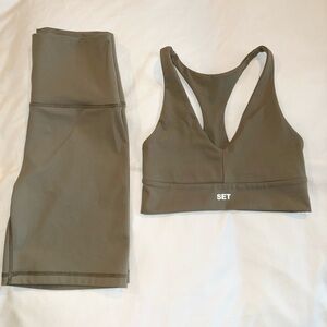 SET Active Olive Green Sports Bra and Biker Shorts